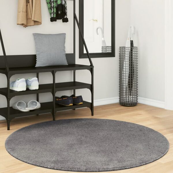 Hopkins 120cm Polyester Round Non-Slip Washable Rug - Anthracite