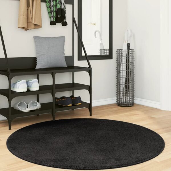 Hopkins 120cm Polyester Round Non-Slip Washable Rug - Black