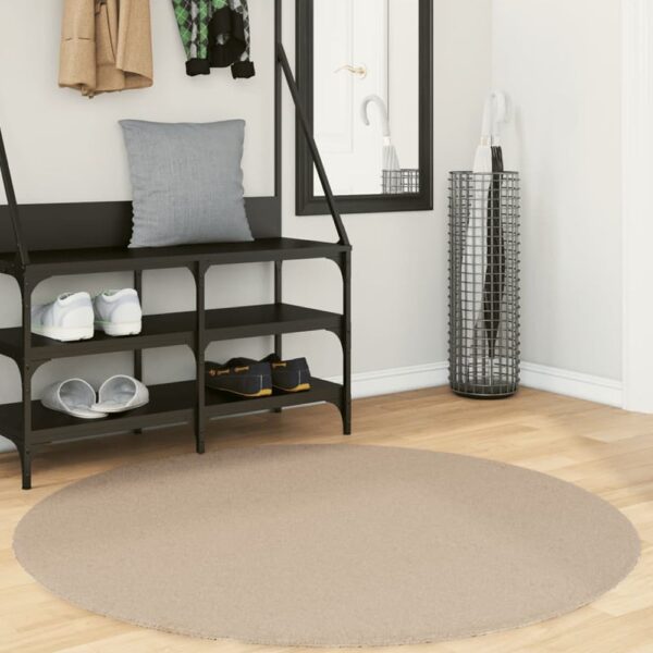 Hopkins 120cm Polyester Round Non-Slip Washable Rug - Sand