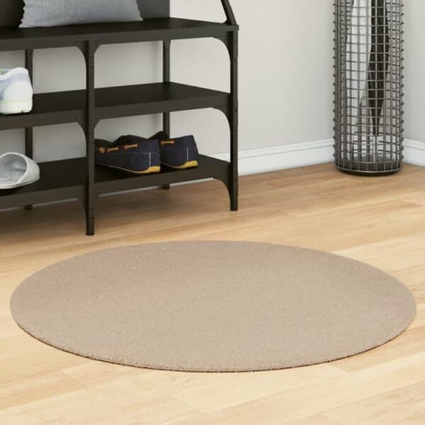 Hopkins 80cm Polyester Round Non-Slip Washable Rug - Sand